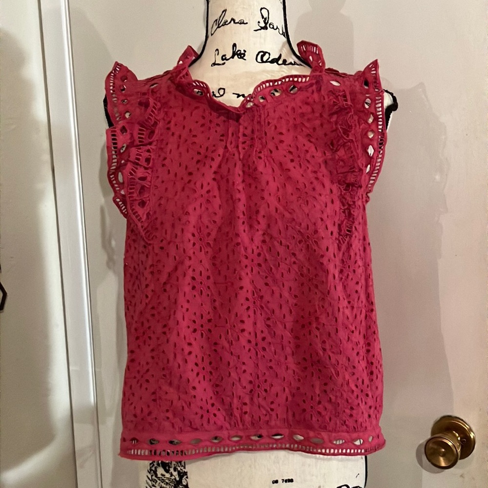 Maeve Anthropologie eyelet ruffle accent blouse